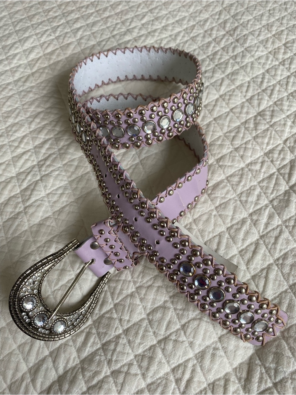 Western Rhinestone Y2K Belt Purple Silver-tone Bling Studded Bedazzled Buckle
